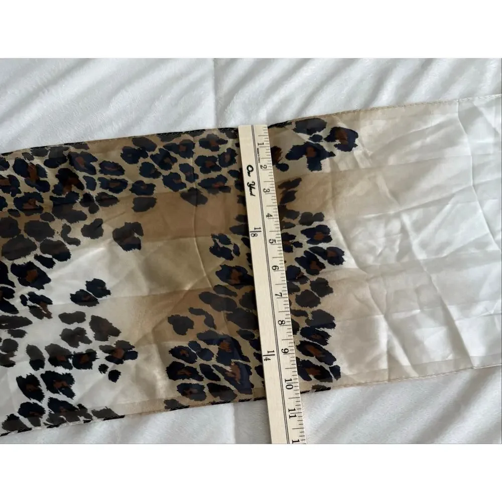 Jones New York 100% Silk Leopard Print Oblong Scarf Ivory Brown